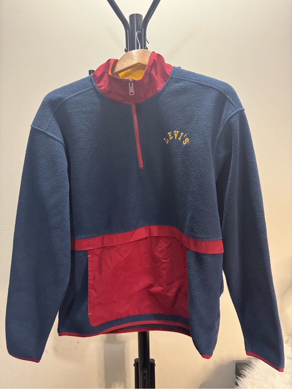 Levi's Navy Fleece Pullover with Yellow Logo